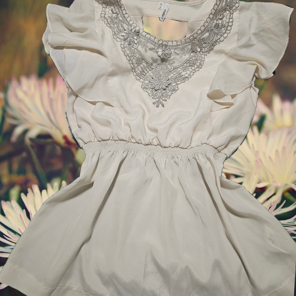 Studio Y Cream Tank Top with Lace Detail